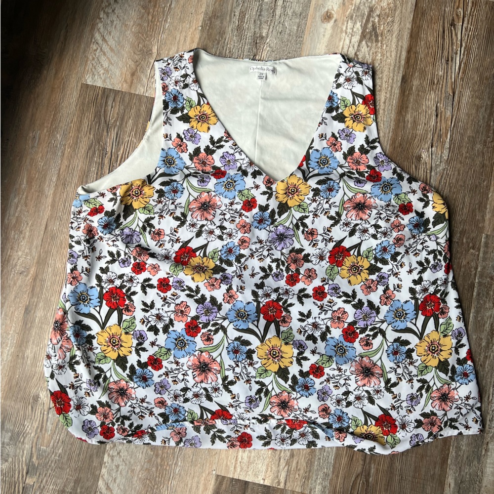 Ophelia Roe floral v neck sleeveless blouse size 2x